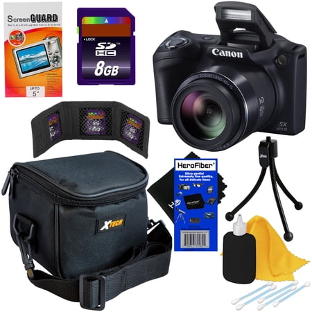 Canon Powershot SX410 IS 20 MP Digital Camera with 40x Optical Zoom and 720p HD Video (Black) + 7pc Bundle 8GB Accessory Kit w/ HeroFiber Ultra Gentle Cleaning Cloth