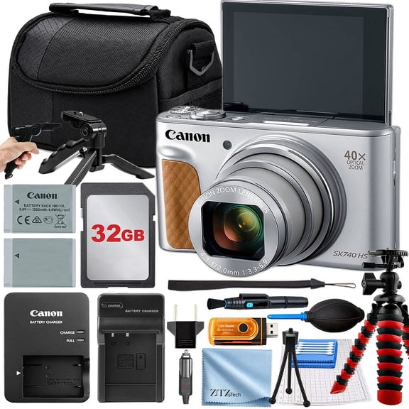 Canon Powershot SX740 HS Compact Camera with 20.3 MP, 4x Digital Zoom, Silver Large 32GB (International Version)