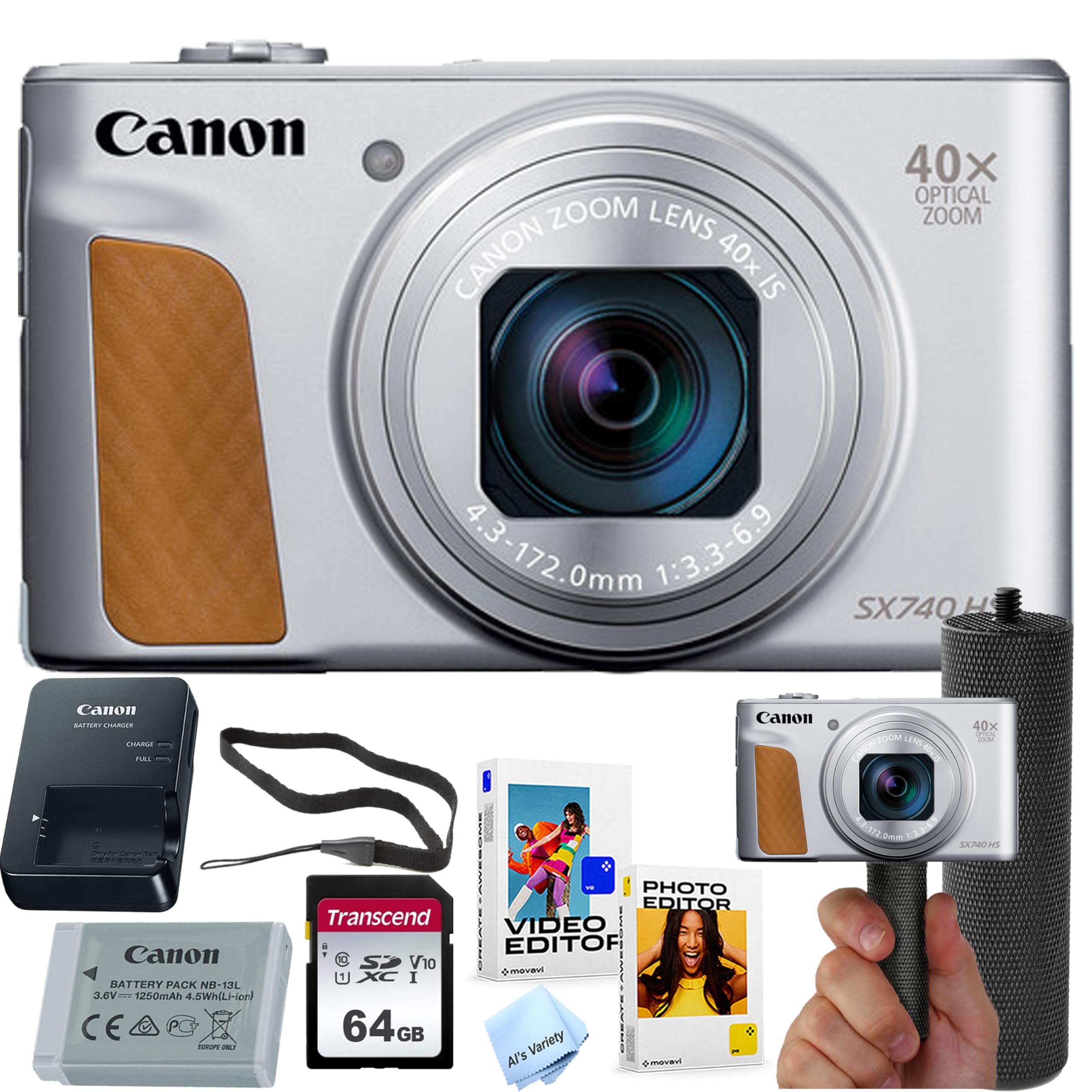 Canon Powershot SX740 HS Digital Camera (Silver) + 64GB Memory +