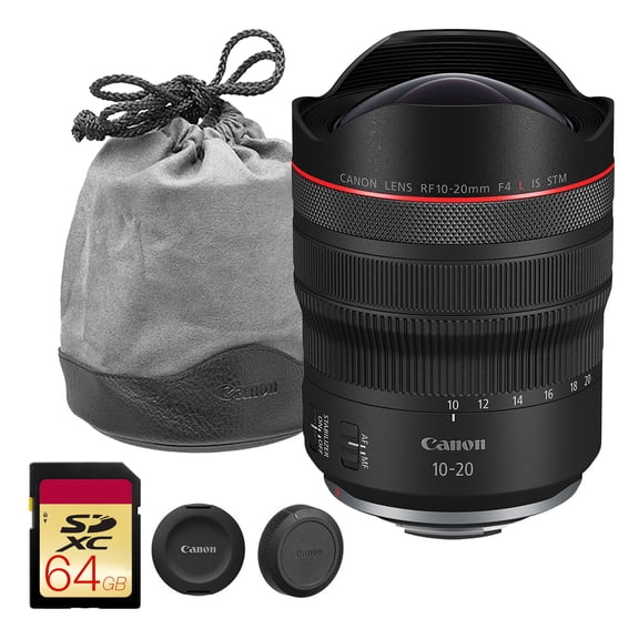 Canon RF 10-20mm f/4 L IS STM Lens – Ultra-Wide-Angle Zoom with Image Stabilization, STM Autofocus & L-Series Build for Landscapes (6182C002) + 64GB Memory Card