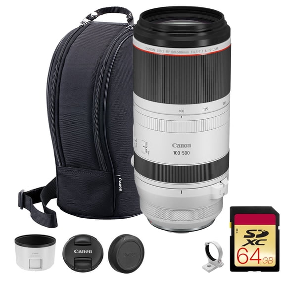 Canon RF 100-500mm f/4.5-7.1L IS USM Lens  Full-Frame Telephoto Zoom Lens with Image Stabilization & Fast Autofocus for Wildlife (4112C002) + 64GB Memory Card