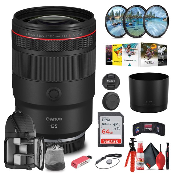 Canon RF 135mm F/1.8 L IS USM Lens with 64GB Extreme Pro Card + Photo Software (International Version)