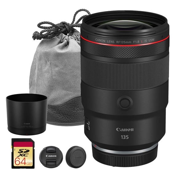 Canon RF 135mm f/1.8 L IS USM Lens – Telephoto Prime Lens with Image Stabilization & f/1.8 Aperture for Portraits & Low Light (5776C002) + 64GB Memory Card
