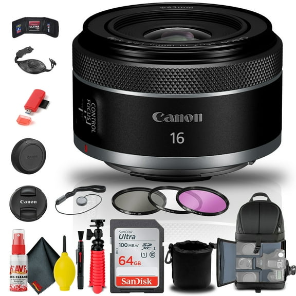 Canon RF 16mm F/2.8 STM Lens (5051C002) + Filter + BackPack + 64GB Card + More (International Version)