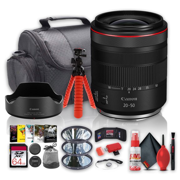 Canon RF 20-50mm f/4 L IS USM PZ Lens | Power Zoom, 6-Stop Image Stabilization, Dual Nano USM AF, Weather Sealed for Vlogging & Content Creation + Software + 3pc Filters + Tripod + Bag (International