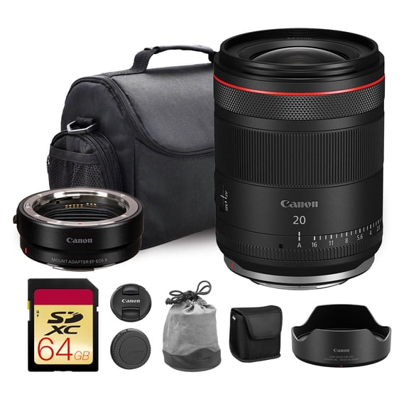 Canon RF 20mm f/1.4 L VCM Lens | L-Series Ultra-Wide Prime with Bright f/1.4 Aperture, Fast Autofocus & Advanced Optics | For Architecture & Astrophotography + Adapter EF-EOS R + Bag + 64GB Card