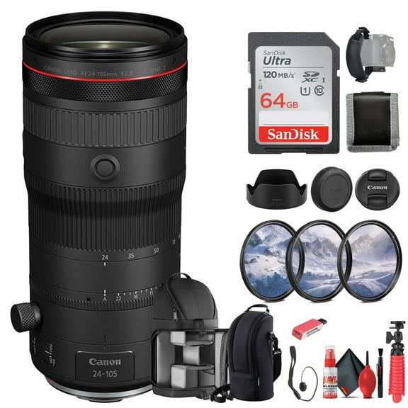 Canon RF 24-105mm F/2.8 L IS USM Z Lens (6347C002) + 64GB Memory Card + Filter Kit + BackPack + Card Reader + More (International Version)