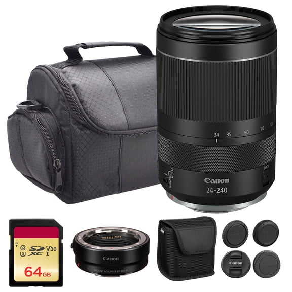 Canon RF 24-240mm f/4-6.3 IS USM Lens All-in-One Superzoom with Image Stabilization, Wide 10x Zoom Range, & Fast USM AF Ideal for Travel & Everyday Photography (3684C002) + Adapter EF-EOS R + More