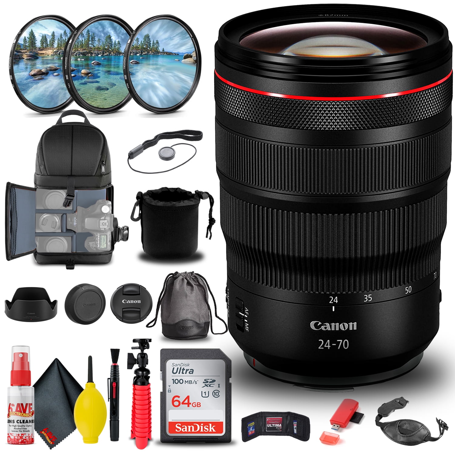 Canon RF 24-70mm F/2.8L IS USM Lens (3680C002) + Filter Kit + BackPack + More (International Version)