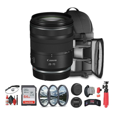 Canon RF 28-70mm f/2.8 IS STM Lens (Canon RF) + Sling Backpack + 64GB Memory Card + More (International Version)