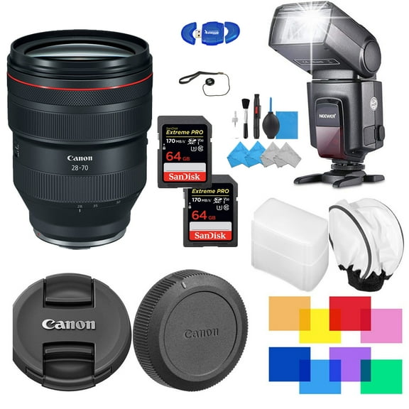 Canon RF 28:70mm f/2L USM Lens with 2X 64 GB Professional Bundle Flash Bundle