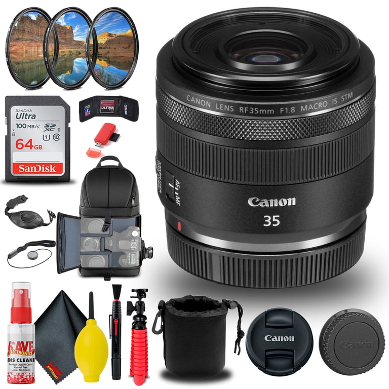 Canon RF 35mm f/1.8 IS Macro STM Lens with Filter Kit, Pro Sling