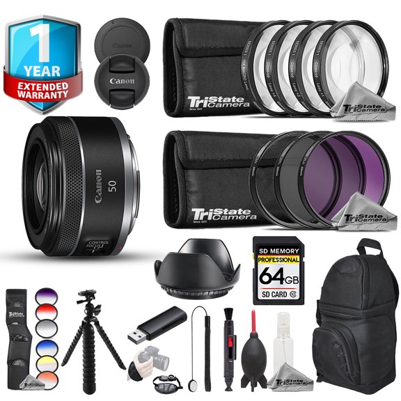 Canon RF 50mm f/1.8 STM Lens - 23pc Pro Bundle + 1 Yr Warranty (International Version)
