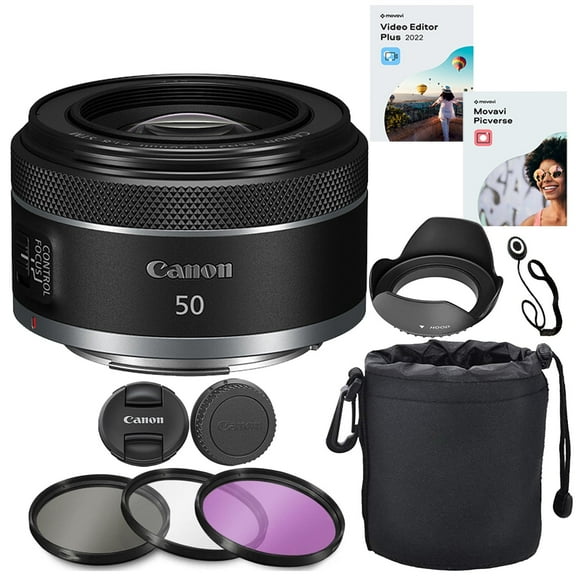 Canon RF 50mm f/1.8 STM Lens Bundle with HD Filter Kit, Lens Hood, Pouch, & Software Package