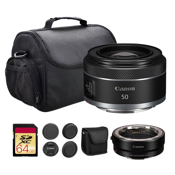 Canon RF 50mm f/1.8 STM Lens | Compact Standard Prime with Bright f/1.8 Aperture & Smooth STM Autofocus | For Portraits, Street, & Everyday Photography (4515C002) + Adapter EF-EOS R + Bag + 64GB Card