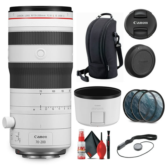 Canon RF 70-200mm f/2.8 L IS USM Z Lens (6594C002) (White) + Filter Kit + Cap Keeper + More (International Version)