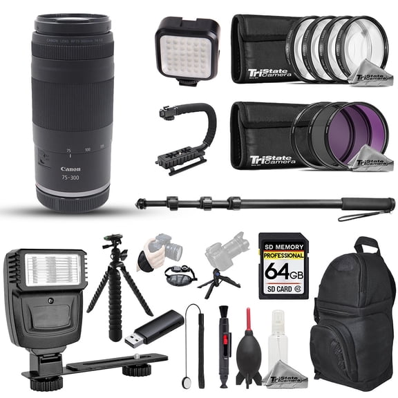 Canon RF 75-300mm f/4-5.6 Lens - 22pc 64GB Utility Kit (International Version)