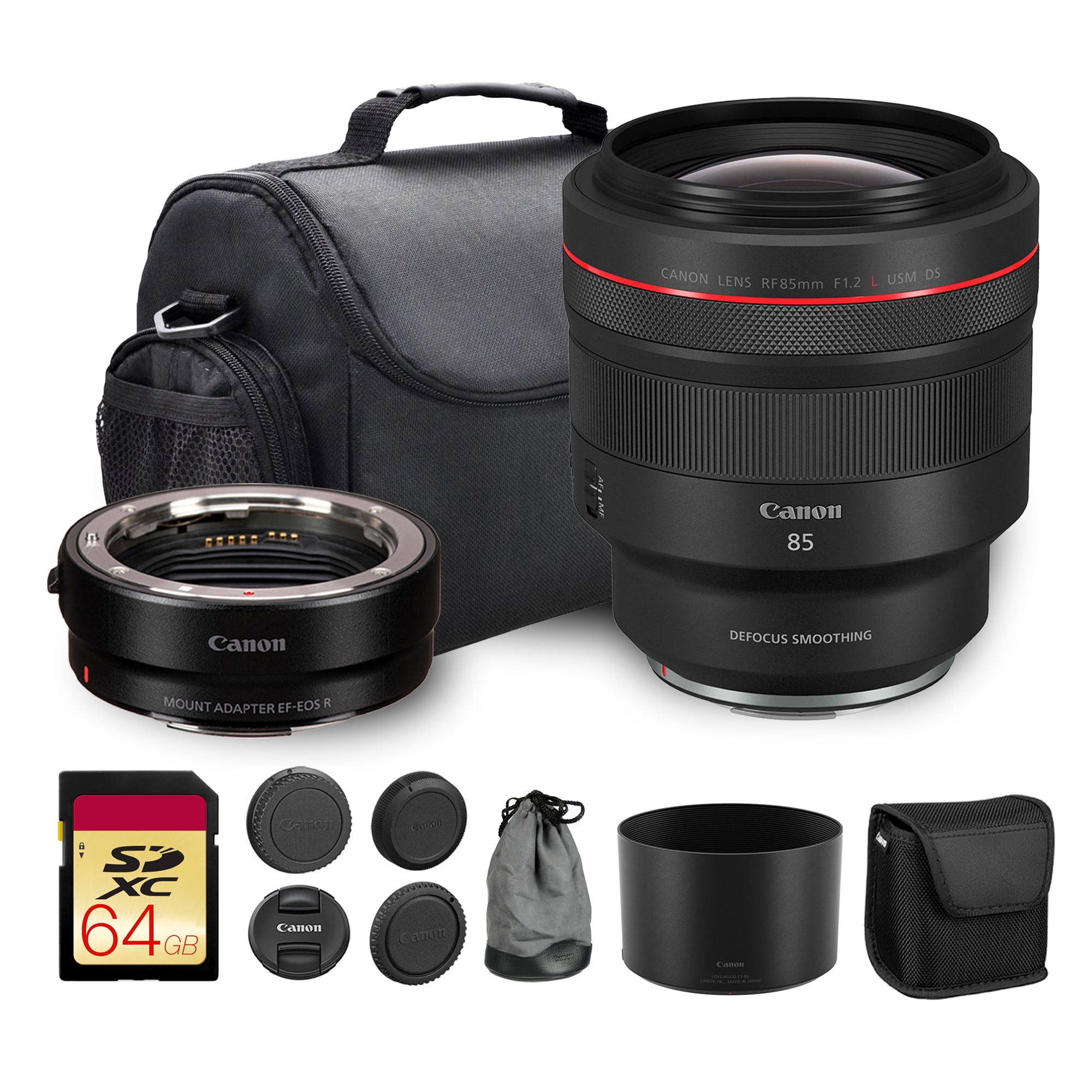 Canon RF 85mm f/1.2 L USM DS Lens | L-Series Portrait Prime with Defocus Smoothing, Bright f/1.2 Aperture & Advanced Optics | For Portraits & Wedding Photography + Adapter EF-EOS R + Bag + 64GB Card