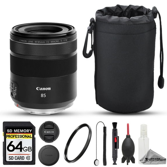 Canon RF 85mm f/2 Macro IS STM Lens - 8pc 64GB Memory Bundle (International Version)