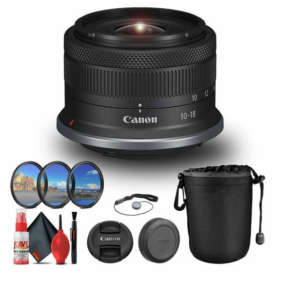 Canon RF-S 10-18mm F/4.5-6.3 IS STM Lens (Canon RF) (6262C002) + Lens Pouch + Filter Kit + Cap Keeper + Cleaning Kit (International Version)