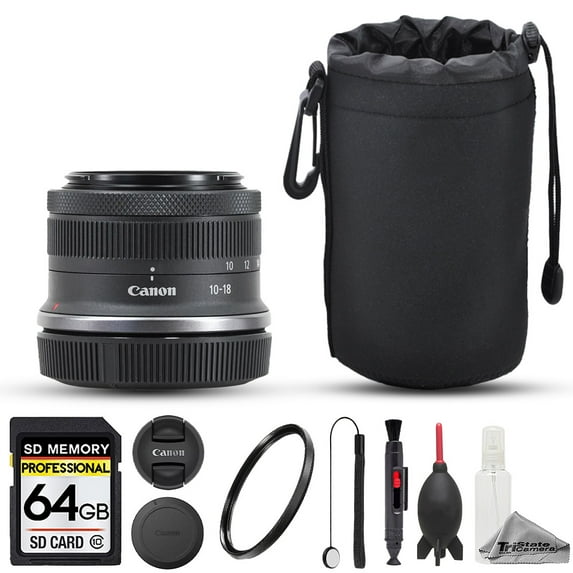 Canon RF-S 10-18mm f/4.5-6.3 IS STM Lens - 8pc 64GB Memory Bundle (International Version)