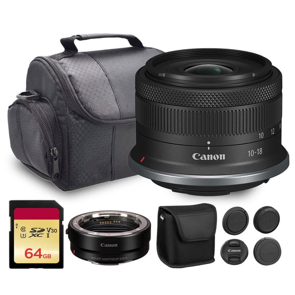 Canon RF-S 10-18mm f/4.5-6.3 IS STM Lens Ultra-Wide APS-C Zoom with Image Stabilization, Smooth STM AF & Compact Design For Vlogging, Travel & Landscape Photos (6262C002) + Adapter EF-EOS R + More