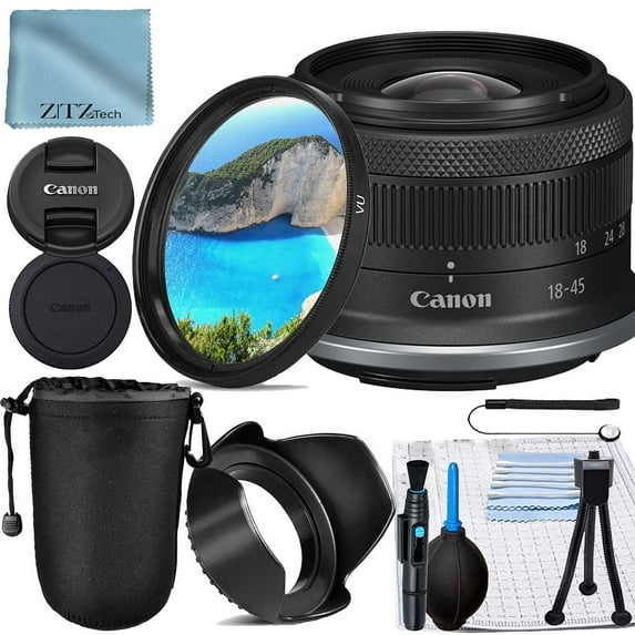 Canon RF-S 18–45mm f/4.5–6.3 IS STM Lens – APS-C RF Mount Zoom for EOS R50, R10, R100 with Image Stabilization + UV Filter + ZeeTech Accessory Bundle