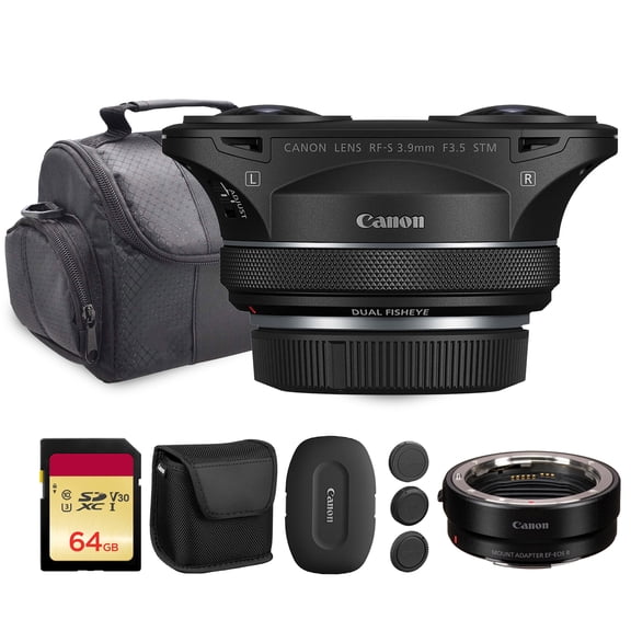 Canon RF-S 3.9mm f/3.5 STM Dual Fisheye Lens | Compact APS-C VR Lens with Dual Optics, Smooth STM AF & Lightweight Design | For VR, Immersive Video & 3D Content (6578C002) + Adapter EF-EOS R + More