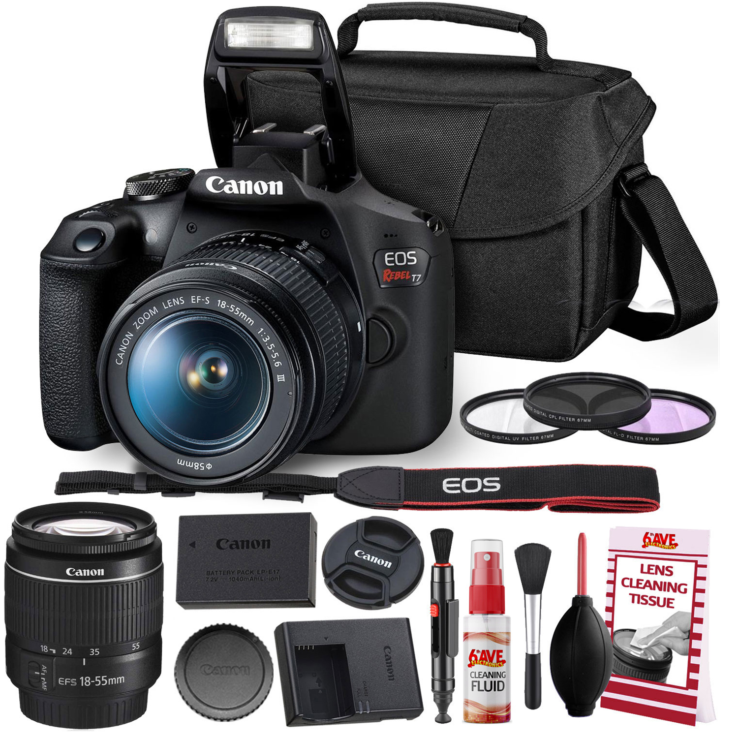 Canon Rebel T7 DSLR Camera with 18-55mm  Lens Kit and Carrying Case, Creative Filters, Cleaning Kit, and More - image 1 of 6