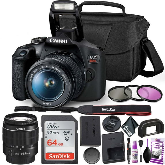 Canon Rebel T7 DSLR Camera with 18-55mm Lens and 64GB Memory Card Bundle