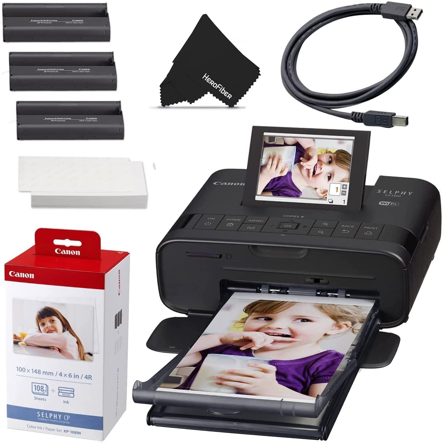 Canon SELPHY CP1300 Compact Wireless Photo Printer - Inkjet