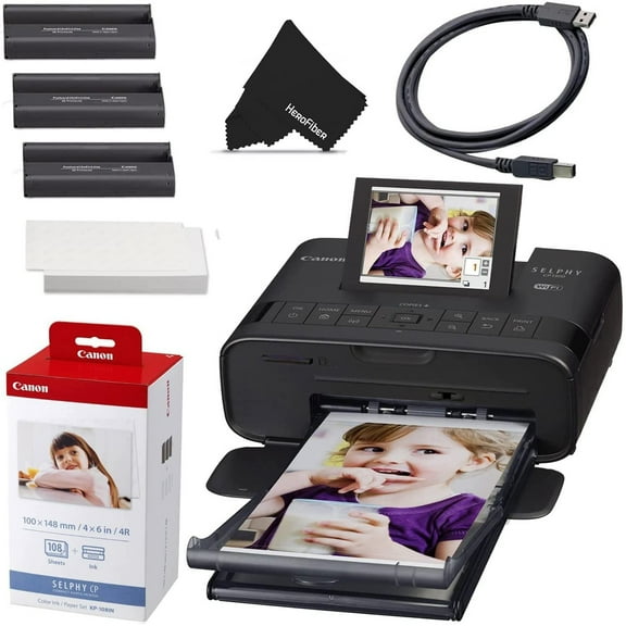 Canon SELPHY CP1300 Wireless Portable Photo Printer with Color Ink & 108 Paper Sheets Set, USB Cable & Cleaning Cloth - Inkjet Laser 4x6 Label, Air Print app, LCD Screen, 1-Year Warranty