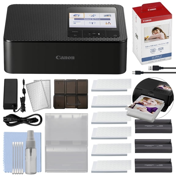 Canon SELPHY CP1500 Compact Photo Printer Black+ 108 Prints Set Accessory Bundle - International Version