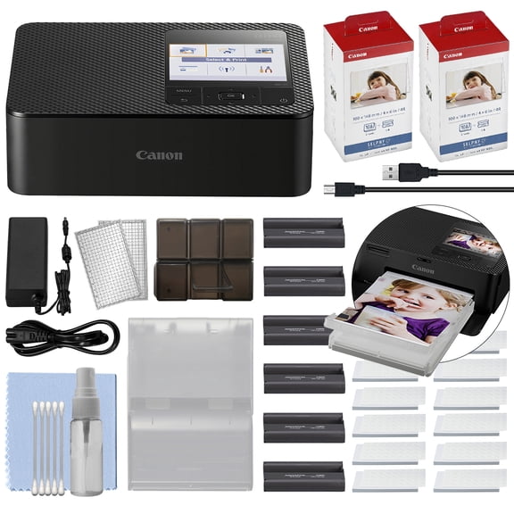 Canon SELPHY CP1500 Compact Photo Printer Black+ 216 Prints Set Accessory Bundle - International Version