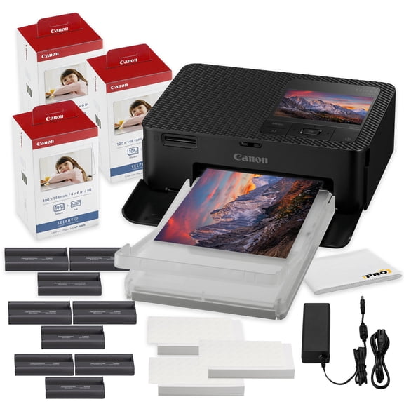 Canon SELPHY CP1500 Compact Photo Printer Black | Dye-Sublimation + KP-108IN Ink/Paper (540 Sheets) + 64GB Card