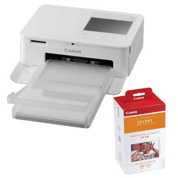 Canon SELPHY CP1500 Compact Photo Printer (White) with RP-108 Ink/Paper Set