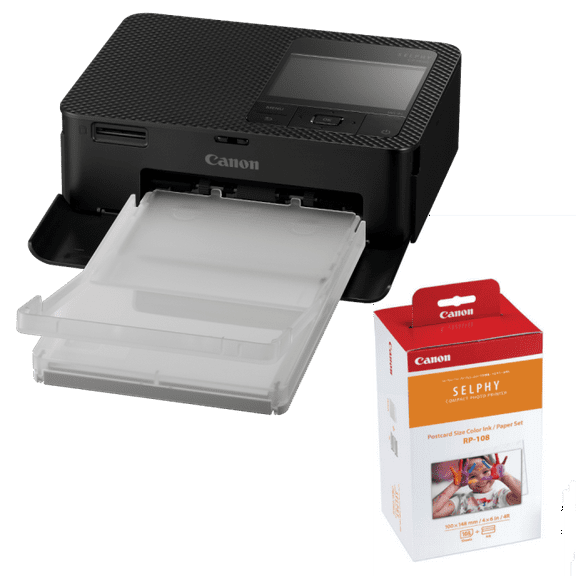 Canon SELPHY CP1500 Compact Photo Printers with RP-108 Ink/Paper Set, Black