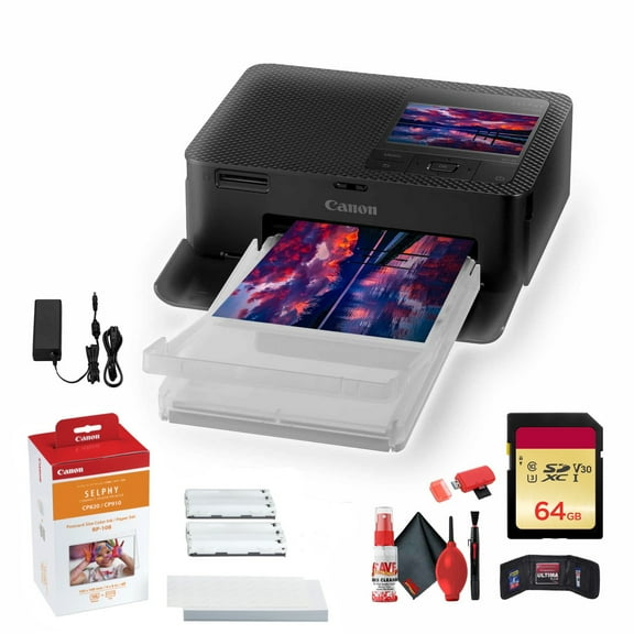 Canon SELPHY CP1500 Photo Printer (Black)   Canon RP-108 Color Ink and Paper Set   More Bundle