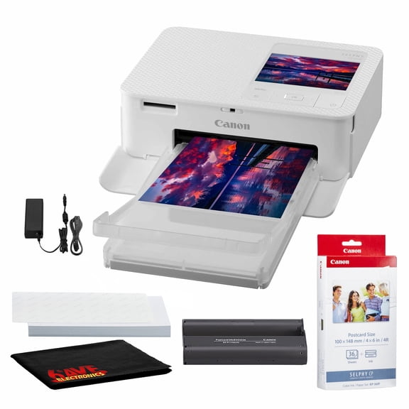 Canon SELPHY CP1500 Photo Printer (White) + Canon KP-36IP Color Ink and Paper Set + More Bundle(International Model)