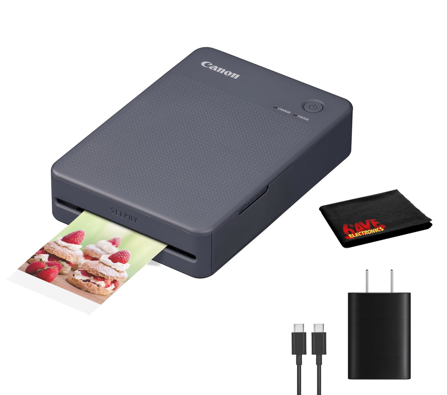 Canon SELPHY QX20 Wireless Compact Photo Printer (Dark Gray) Paper Not Included + USB-C Adapter + Cleaning Cloth (International Version)
