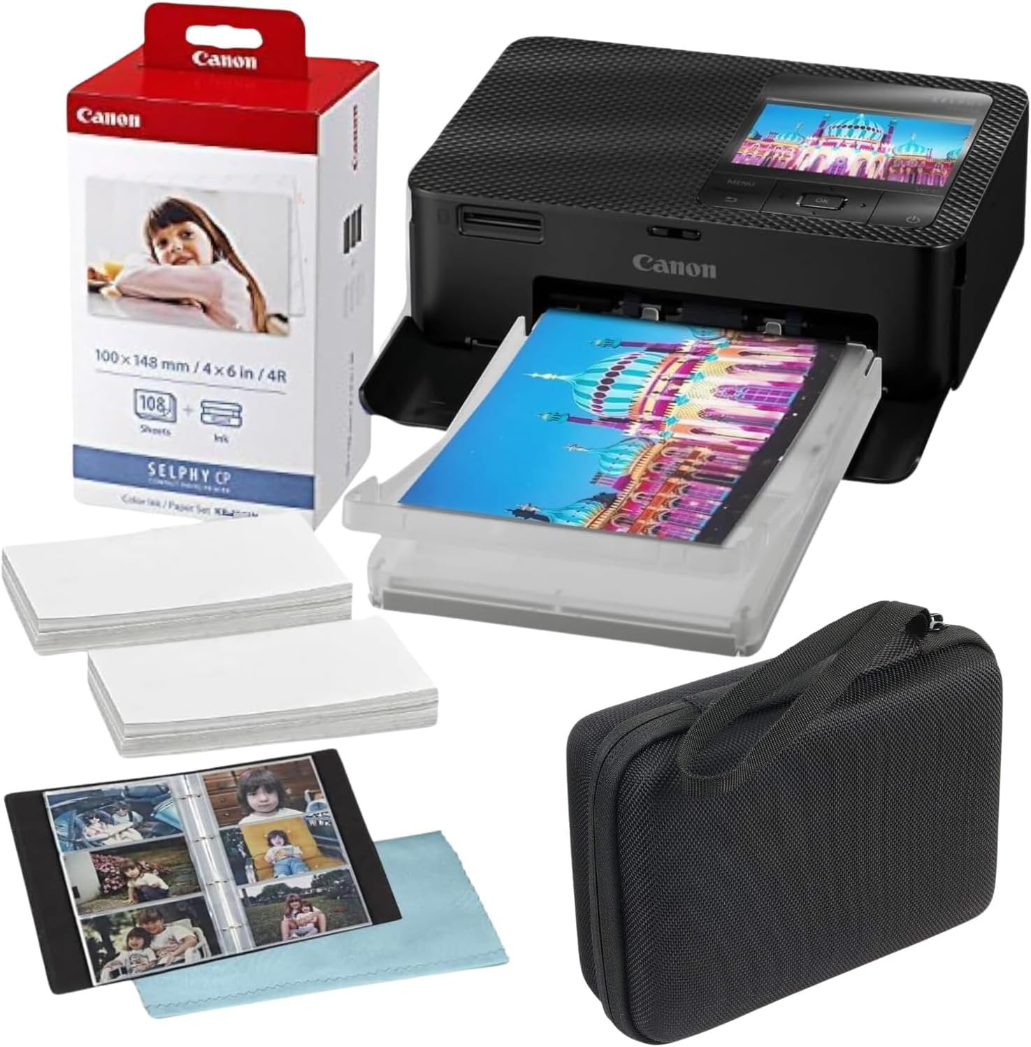 Canon Selphy CP1500 Wireless Photo Printer Bundle - White