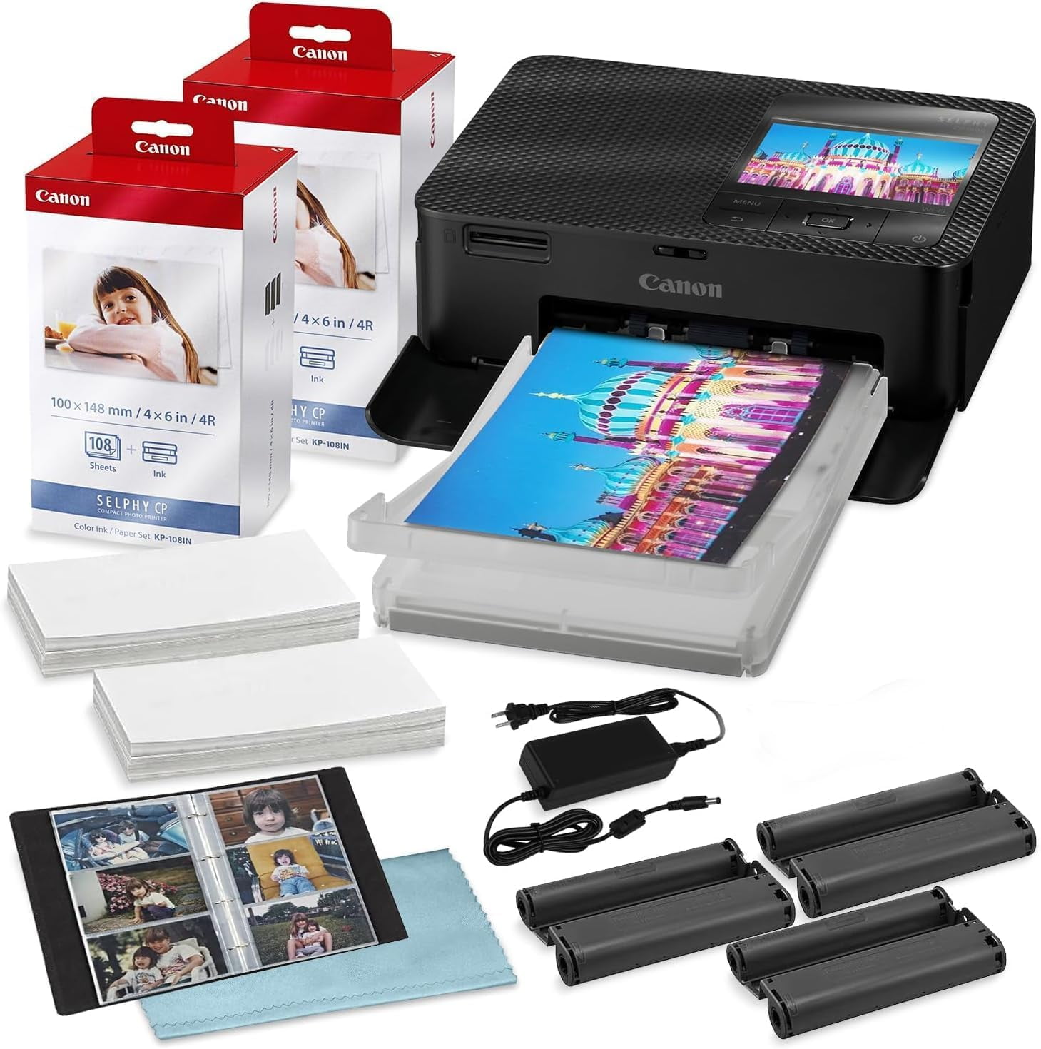  Canon 5539C001 SELPHY CP1500 Wireless Compact Photo Printer,  Black Bundle SELPHY Color Ink/Label XS-20L Set (20 Sheets + 1 Ink Cassette)  : Electronics