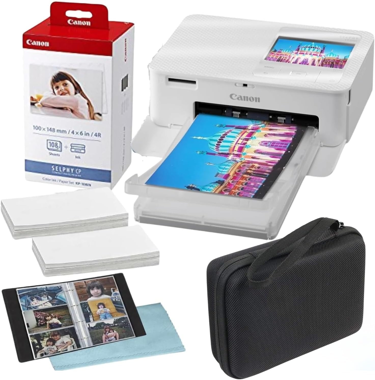 Canon Selphy CP1500 Wireless Photo Printer Bundle - White