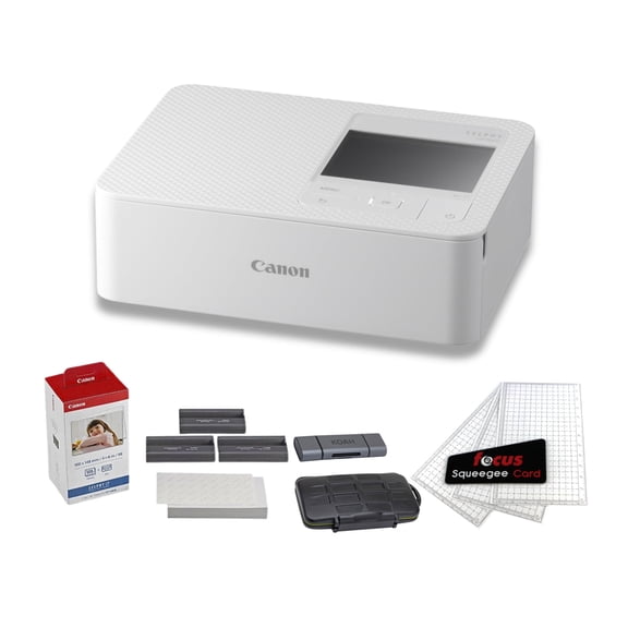 Canon Selphy CP1500 Wireless Compact Photo Printer (White) with KP-108IN Color Ink Paper Set (108 Sheets of Paper + 3 Ink Cartridges), USB 3.0 Reader, Rugged Memory Case, & Screen Protectors bundle