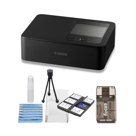 Canon Selphy CP1500 Wireless Compact WiFi AirPrint USB Dye Sublimation Photo Printer (Black) Bundle with Card Reader and Starter Kit for Cameras (15 Items)