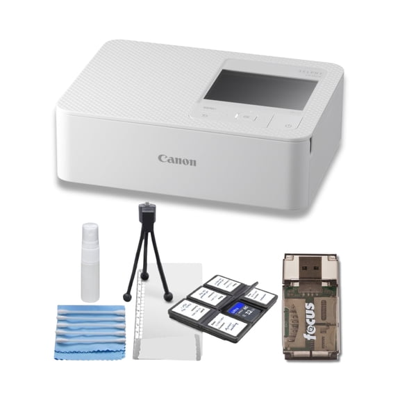Canon Selphy CP1500 Wireless Compact WiFi AirPrint USB Dye Sublimation Photo Printer (White) Bundle with Card Reader and Starter Kit for Cameras (15 Items)