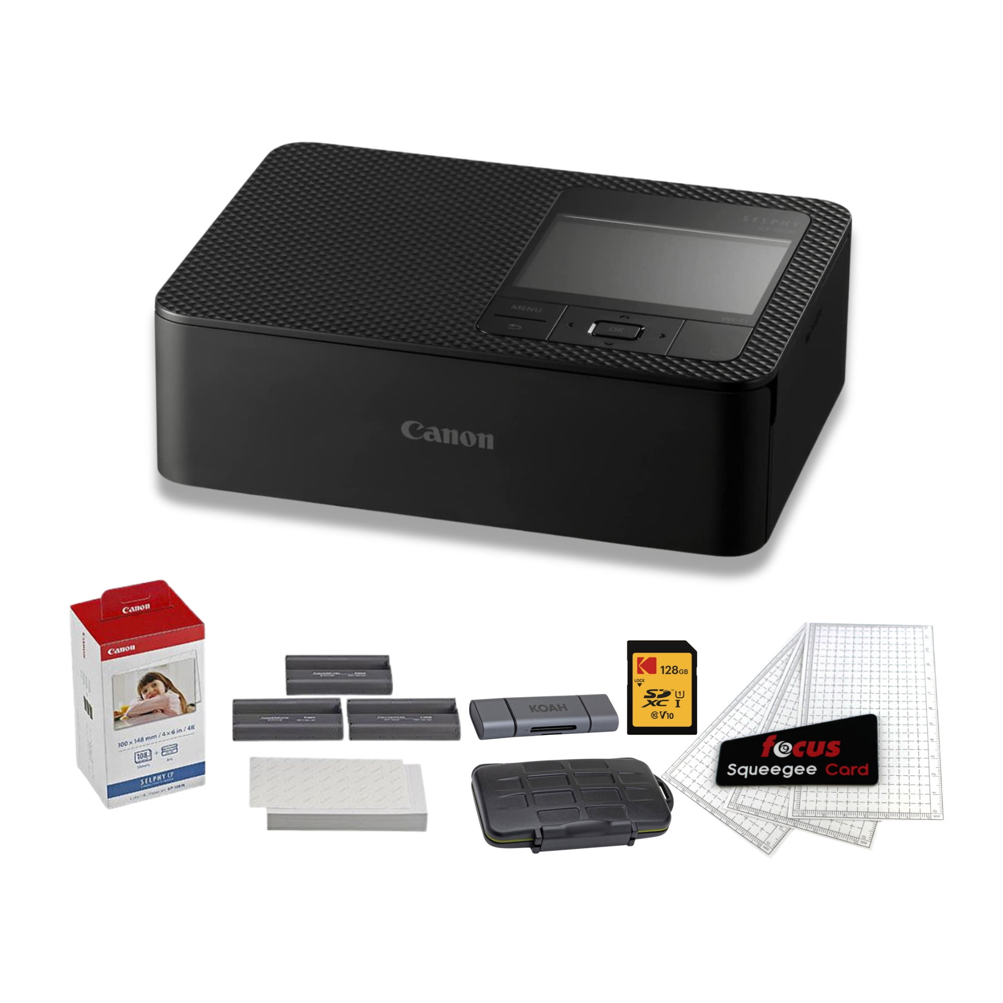 Canon Selphy CP1500 Wireless Compact WiFi AirPrint USB and Dye Sublimation Photo Printer (Black) Bundle with Accessories (12 Items)