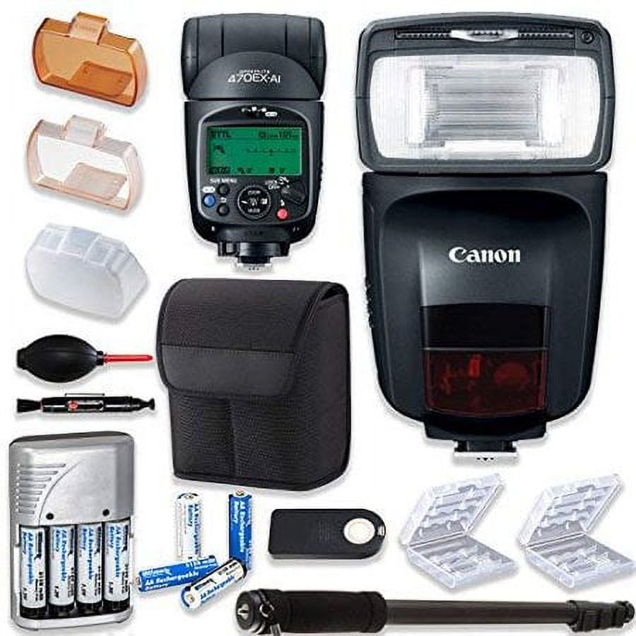 Canon Speedlite 470EXAI Flash + Canon Case + Monopod + Rechargeable