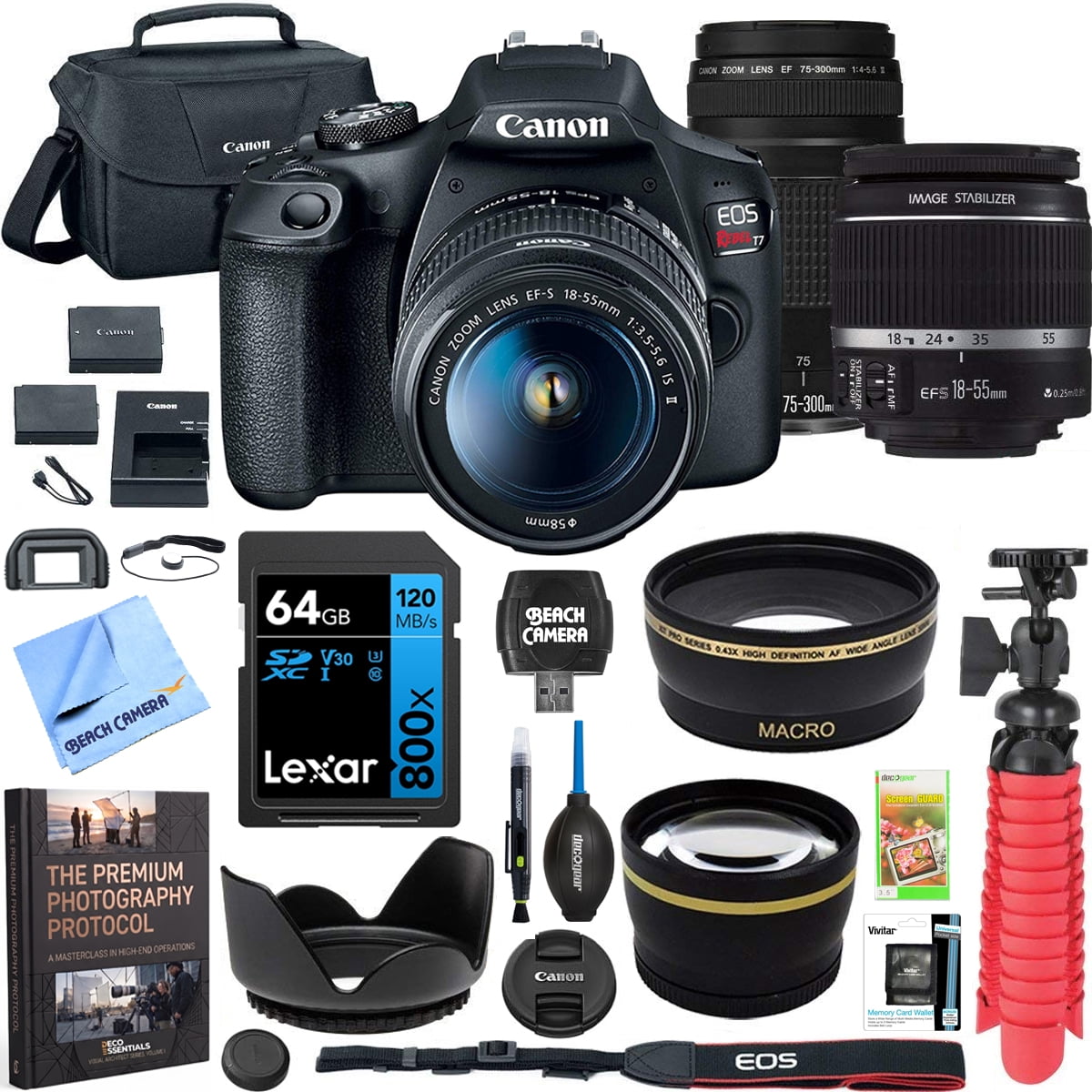Canon T7 EOS Rebel DSLR Camera with EF-S 18-55mm and EF 75-300mm