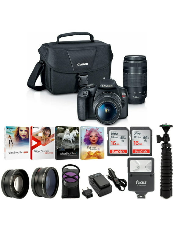 Canon T7 EOS Rebel DSLR Camera with EF-S 18-55mm and EF 75-300mm Lens and Bundle